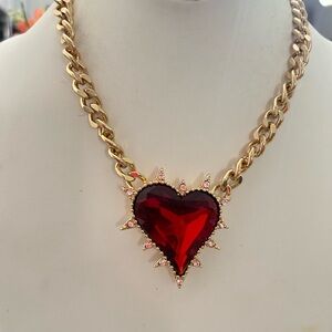 Betsey Johnson Gold Necklace with Large Red Heart Pendant